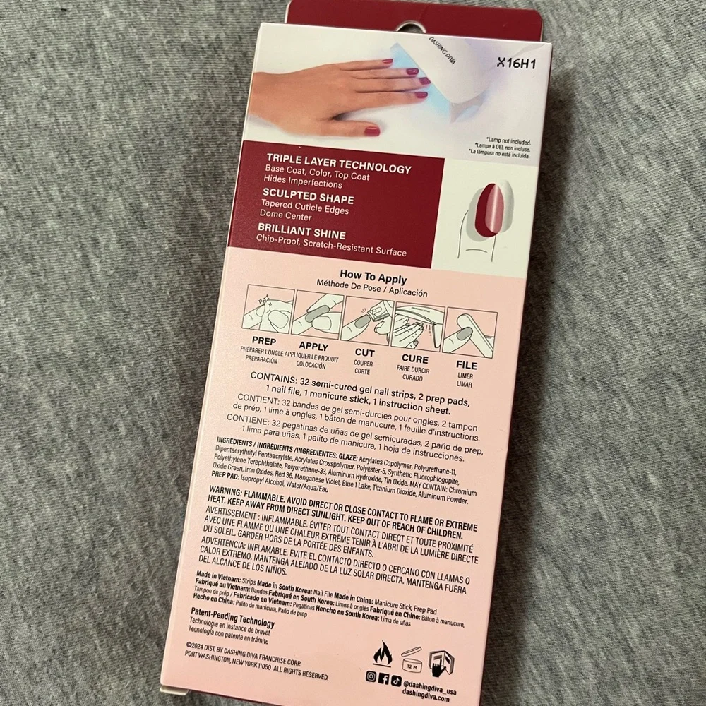 Dashing Diva Glaze LED Semi-Cured Gel Nail Strips - Burgundy Red - Picture 3 of 3